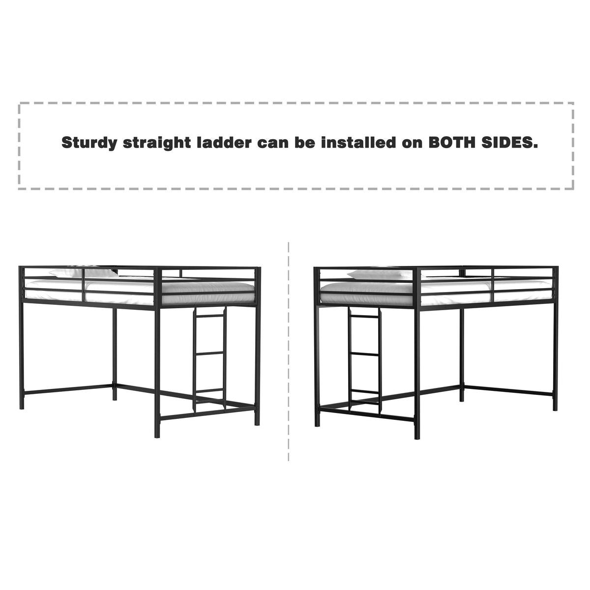 Two black twin loft beds with guardrails and reversible ladders, metal frame HouseOfZazla on Tampa Home & Garden Store