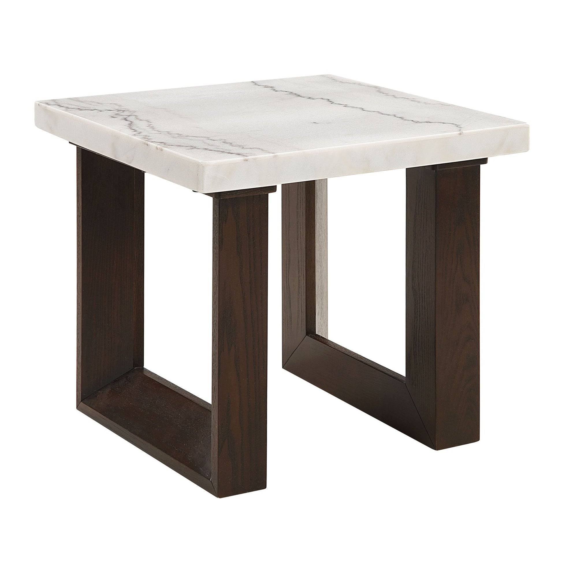 Edwyn Natural Marble Top End Table by HouseOfZazla with dark wood legs on Tampa Home & Garden Store