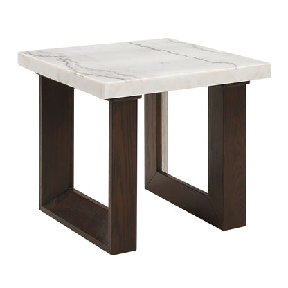 Edwyn Natural Marble Top End Table by HouseOfZazla with dark wood legs on Tampa Home & Garden Store