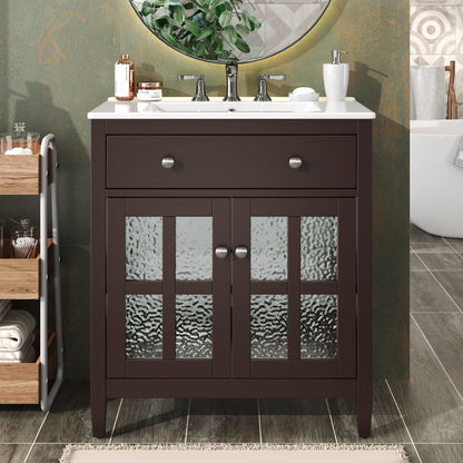 Bathroom vanity HouseOfZazla with white ceramic sink, dark brown cabinet, adjustable shelf on Tampa Home & Garden Store