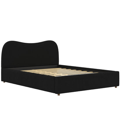 Queen Size Upholstered Platform Bed with Wooden Slats in black fabric by HouseOfZazla on Tampa Home & Garden Store