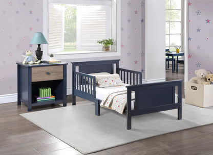 Connelly Reversible Panel Toddler Bed navy with guard rails by Unique Piece Furniture and mattress on Tampa Home & Garden Store