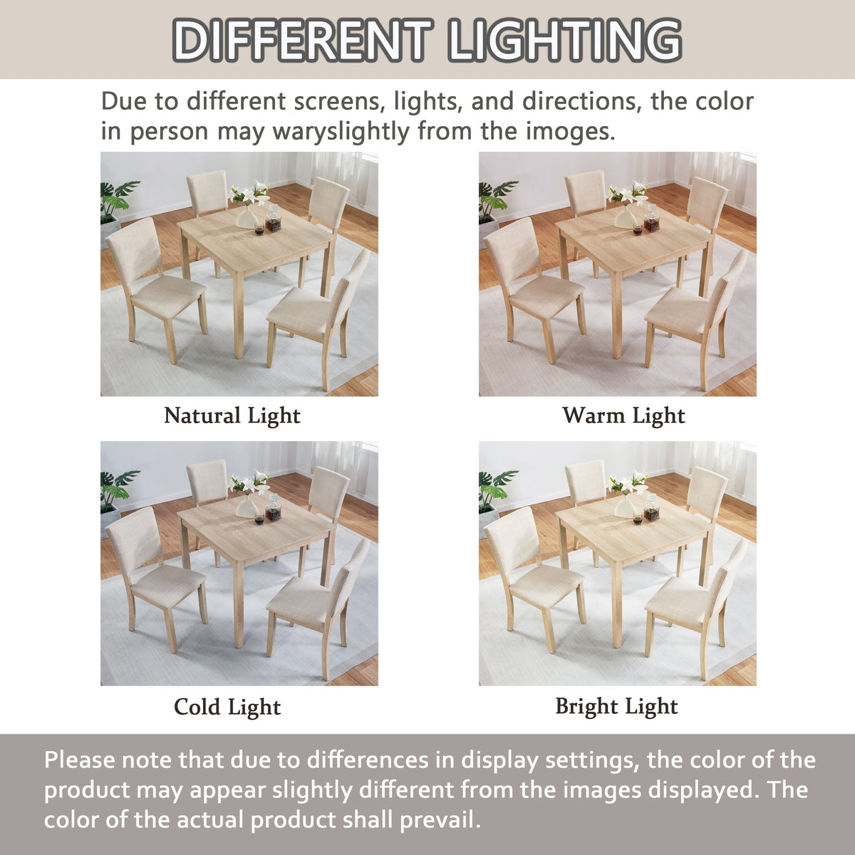 5-Piece wooden dining table set with upholstered chairs in light oak by HouseOfZazla on Tampa Home & Garden Store