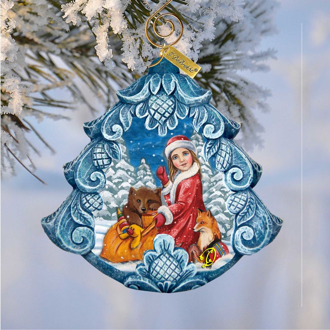 G. DeBrekht Snow Maiden with Forest Friends hand-painted ornament with girl and animals on Tampa Home & Garden Store