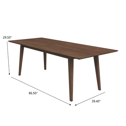 Levi modern rectangular dining table in dark walnut with tapered legs 86in L x 39in W on Tampa Home & Garden Store