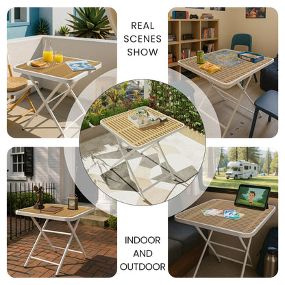 HouseOfZazla modern 4 piece outdoor folding table set with slatted top and white frame on Tampa Home & Garden Store