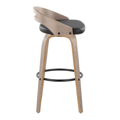 Barstool mid-century modern fixed-height with black cushioned seat and natural wood frame on Tampa Home & Garden Store