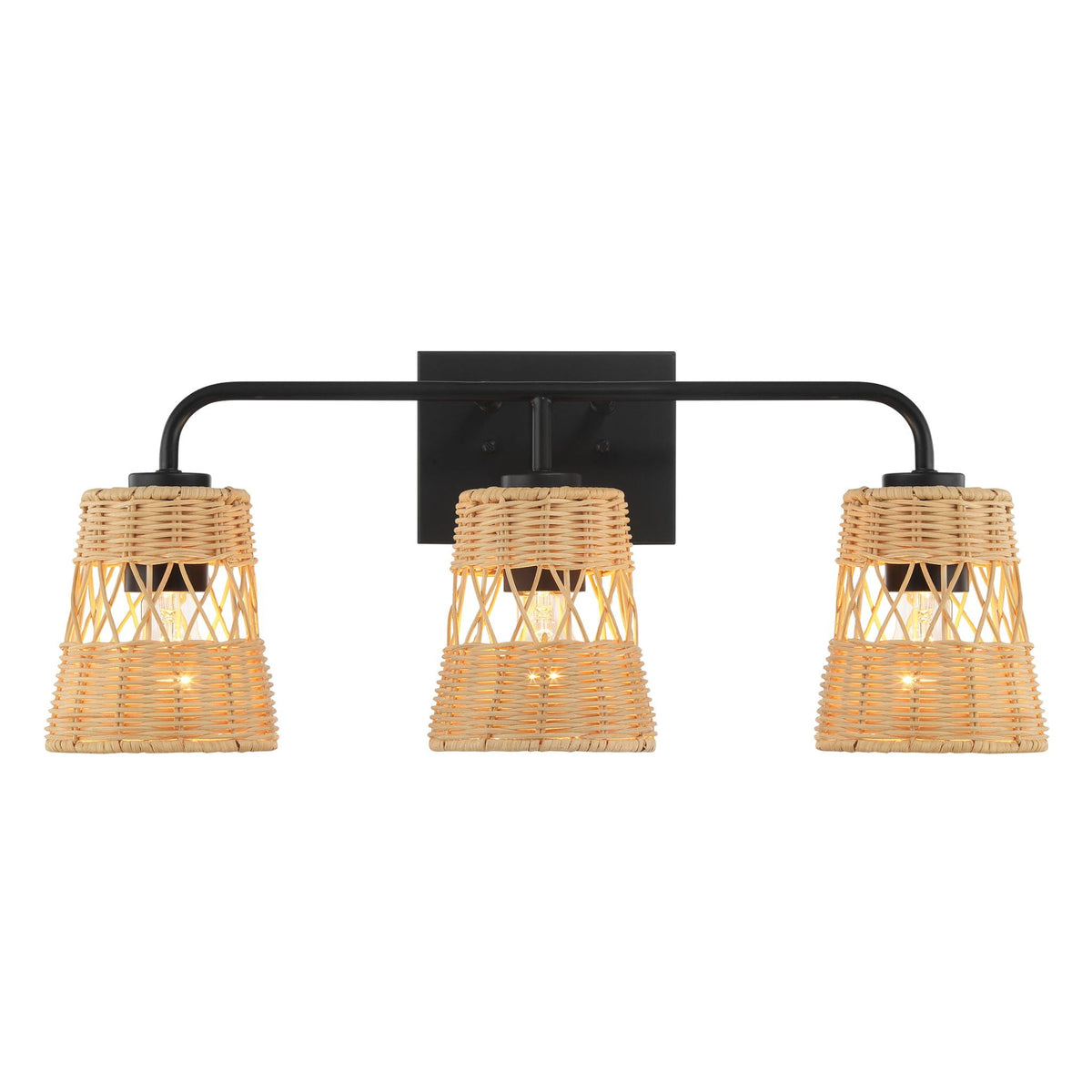 Moonlit 3 Lights Wall Sconce with Shade black metal mount woven wicker shades HouseOfZazla on Tampa Home & Garden Store
