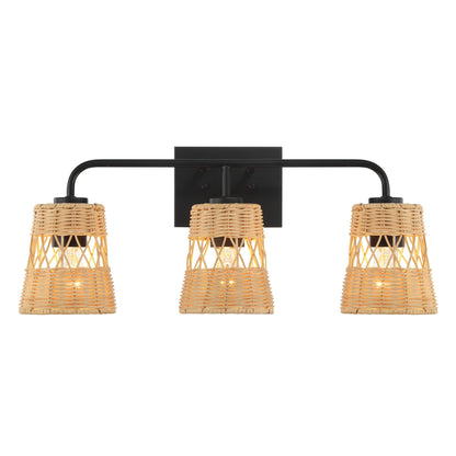 Moonlit 3 Lights Wall Sconce with Shade black metal mount woven wicker shades HouseOfZazla on Tampa Home & Garden Store