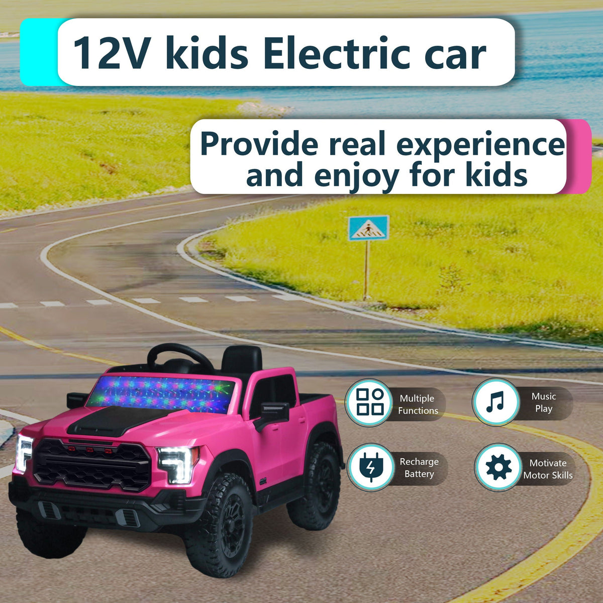 Pink 12V kids electric ride-on car by HouseOfZazla with remote and music on Tampa Home & Garden Store