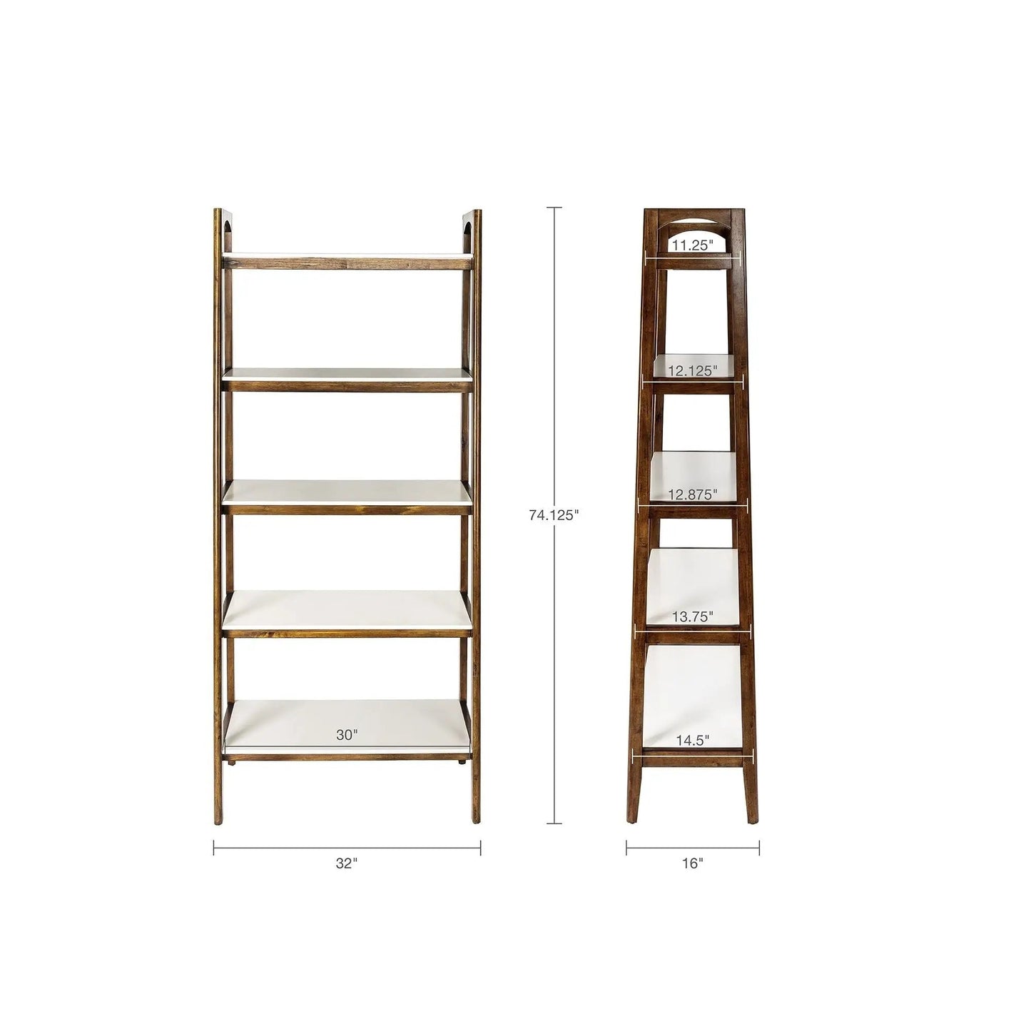 Mid-Century Design 5-Shelf Bookcase in off-white and pecan wood by Unique Piece Furniture Etageres on Tampa Home & Garden Store