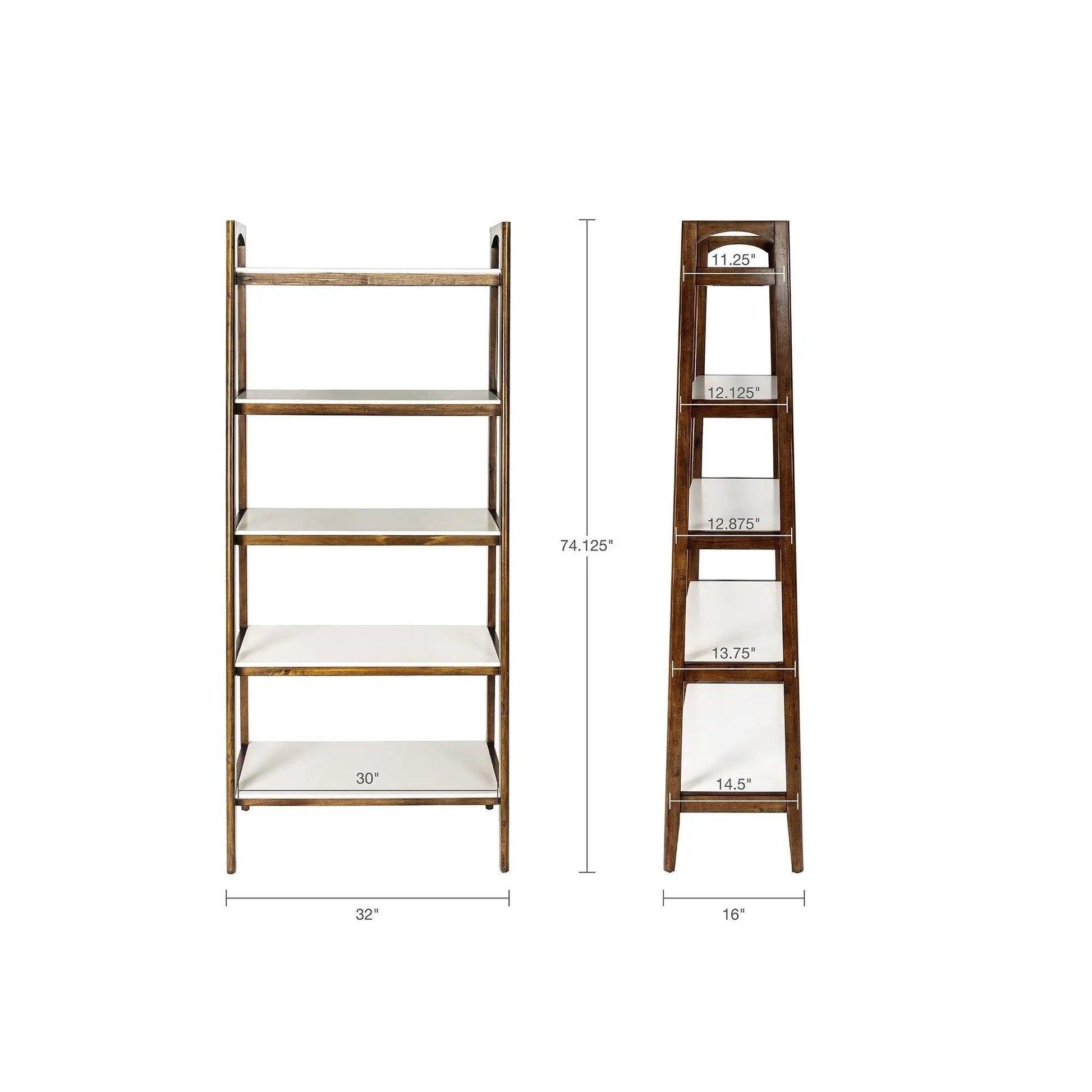 Mid-Century Design 5-Shelf Bookcase in off-white and pecan wood by Unique Piece Furniture Etageres on Tampa Home & Garden Store