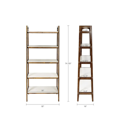 Mid-Century Design 5-Shelf Bookcase in off-white and pecan wood by Unique Piece Furniture Etageres on Tampa Home & Garden Store