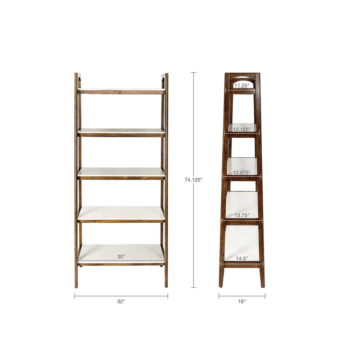 Mid-Century 5-Shelf Bookcase with solid rubber wood frame in off-white/pecan, HouseOfZazla on Tampa Home & Garden Store
