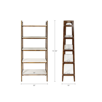 Mid-Century 5-Shelf Bookcase with solid rubber wood frame in off-white/pecan, HouseOfZazla on Tampa Home & Garden Store