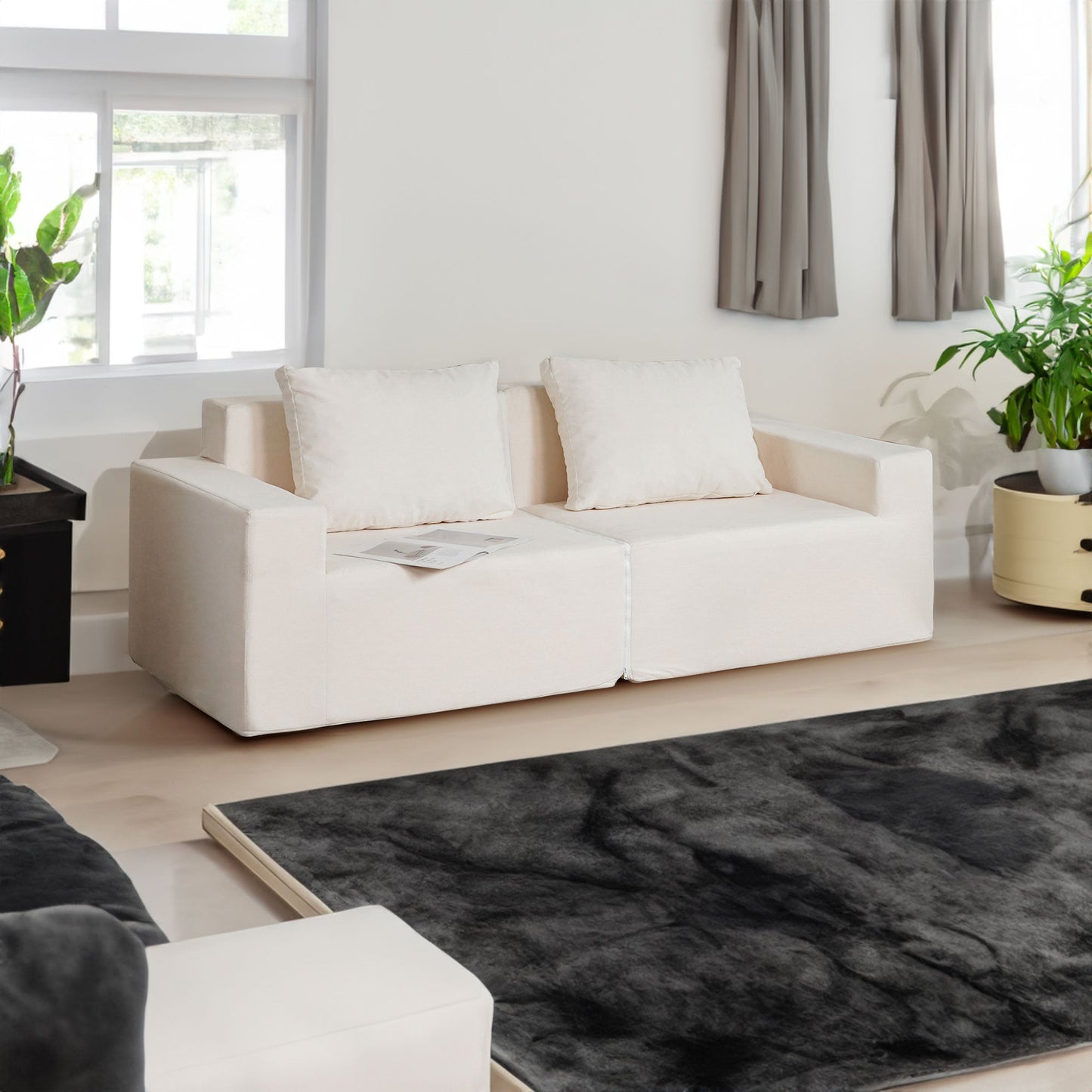 No Installation&Convertible Living room foam sofa chair Loveseat Twin Size with Armrests Removable and Machine Washable Cover - Tampa Home & Garden Store