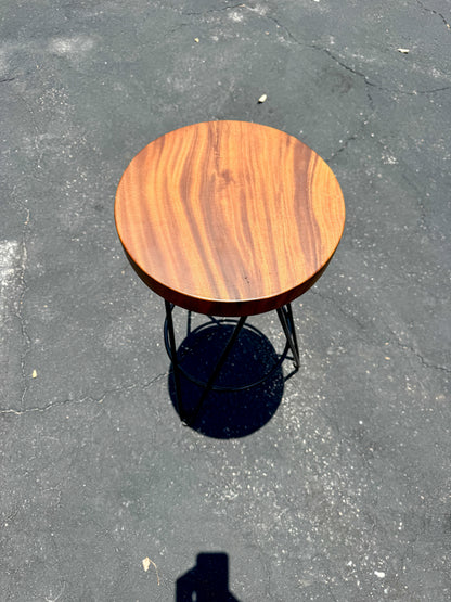 Iron frame bar stool with round teak seat for outdoor use The Broward Design Center on Tampa Home & Garden Store