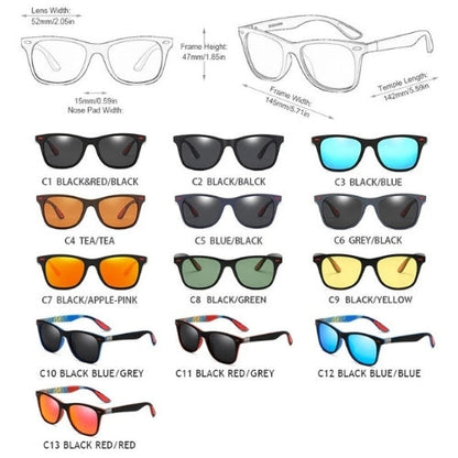Polarized square sunglasses by BikerZoneZ with UV400, 13 color variants C1–C13 for driving on Tampa Home & Garden Store