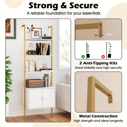 72.5 Inch Tall Bookshelf with Cabinet Anti-Tipping Kits and Metal Frame