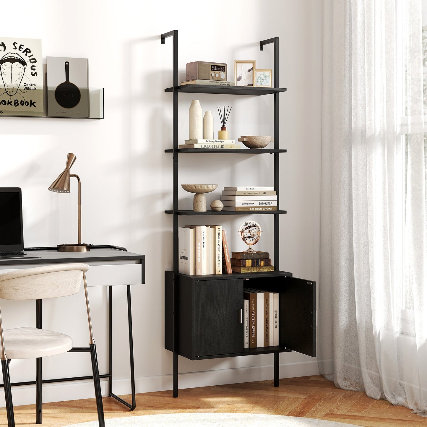 72.5 Inch Tall Bookshelf with Cabinet Anti-Tipping Kits and Metal Frame