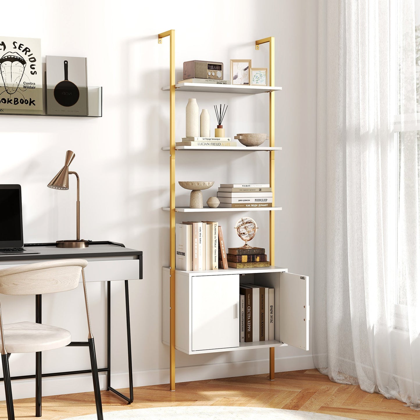 72.5 Inch Tall Bookshelf with Cabinet Anti-Tipping Kits and Metal Frame