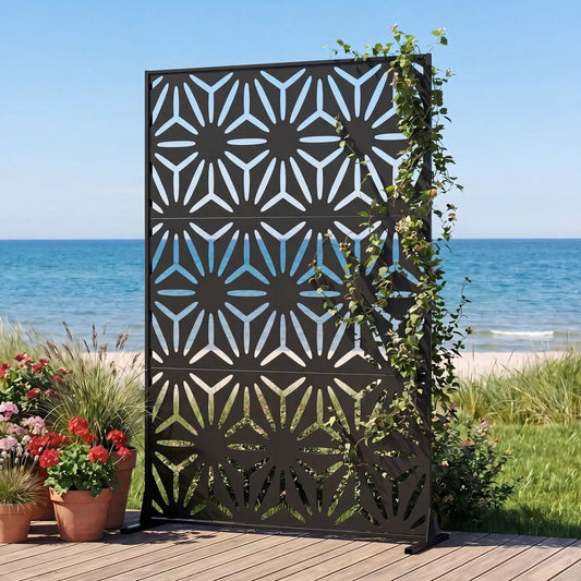 DirectDeals metal privacy screen freestanding room divider 72H x 48W with starburst cutouts on Tampa Home & Garden Store