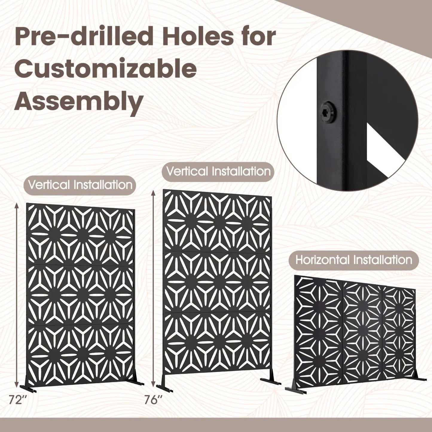 Metal Privacy Screen 72 Inch by 48 Inch Fence