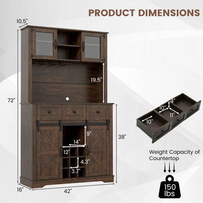 72 Inch Coffee Bar Cabinet With Drawers and Doors