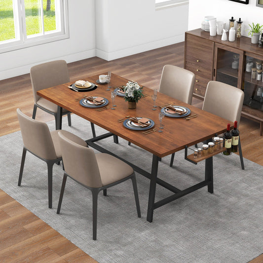 Mesa de comedor de 183 cm rectangular con botellero para 2 botellas, para 5-7 personas - Nogal