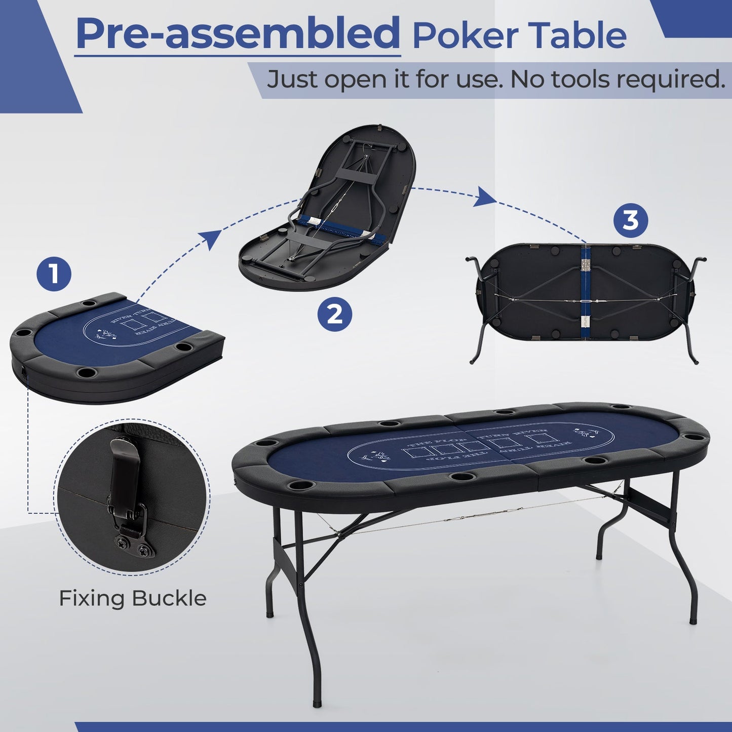 72 Inch Foldable Poker Table for 8 Players Portable Oval Card Board Game Table