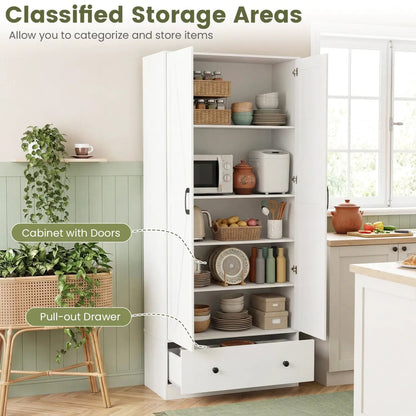 72 Inch Tall Kitchen Pantry Cabinet Farmhouse Wooden Cupboard with 2 Doors