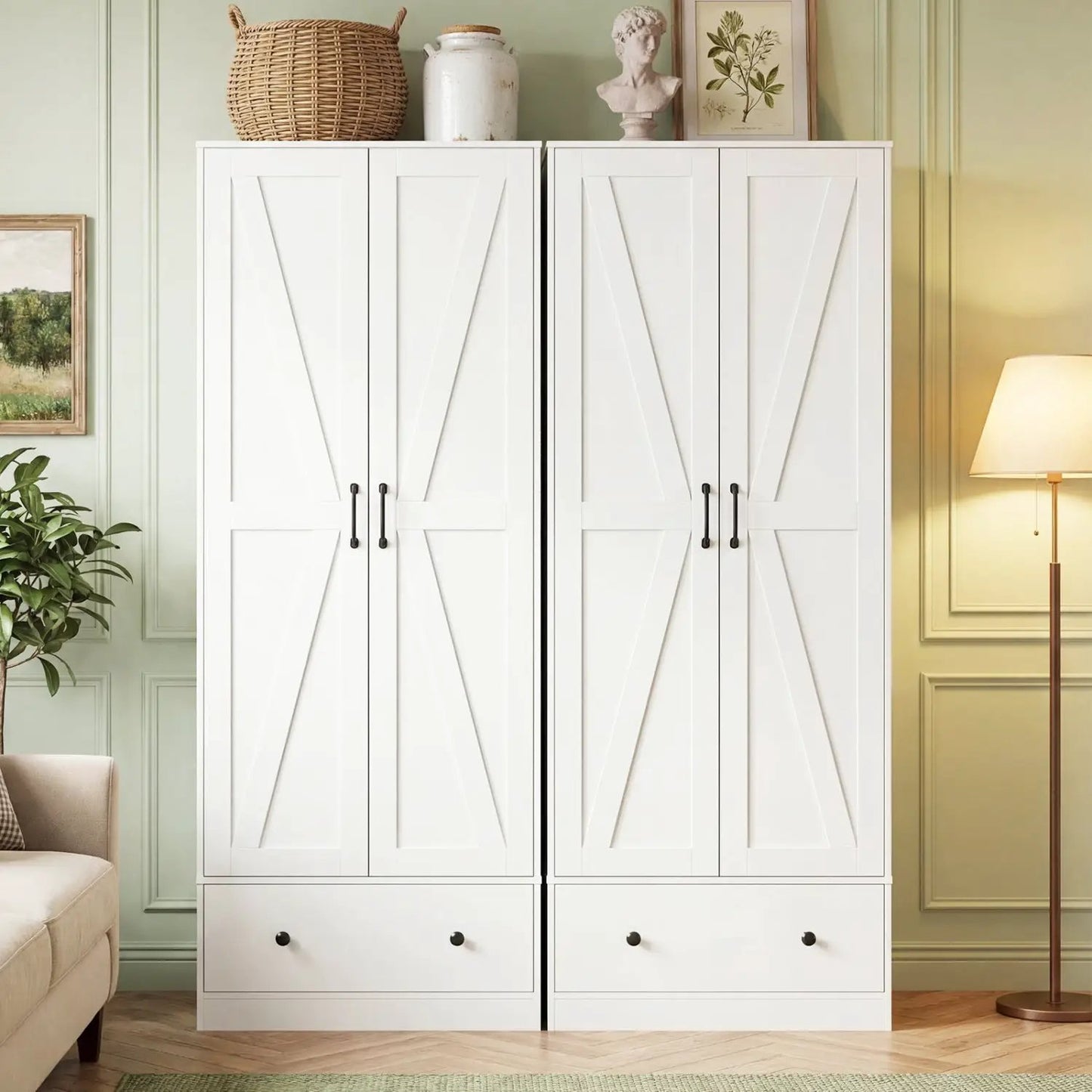 72 Inch Tall Kitchen Pantry Cabinet Farmhouse Wooden Cupboard with 2 Doors
