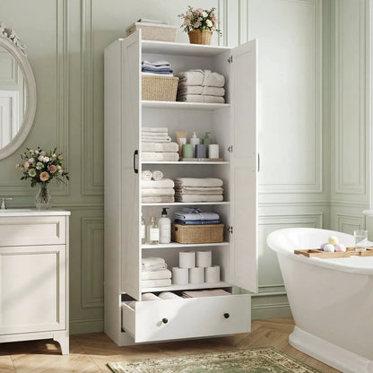 72 Inch Tall Kitchen Pantry Cabinet Farmhouse Wooden Cupboard with 2 Doors