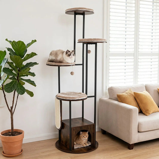 72-Inch Multi-Level Cat Tree with Condo and Perches DirectDeals; plush pads, black frame, 2 cats on Tampa Home & Garden Store