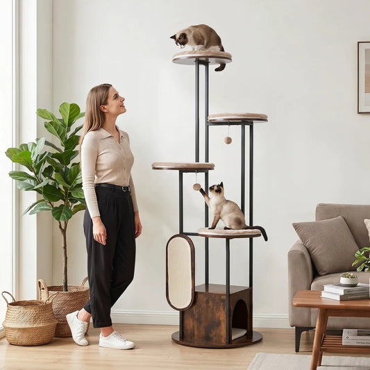 DirectDeals 72-Inch multi-level cat tree with condo and perches, wood and beige platforms on Tampa Home & Garden Store