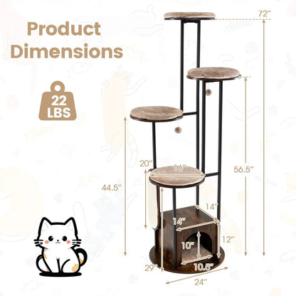 72 Inch Multi Level Cat Tree With Condo Perches