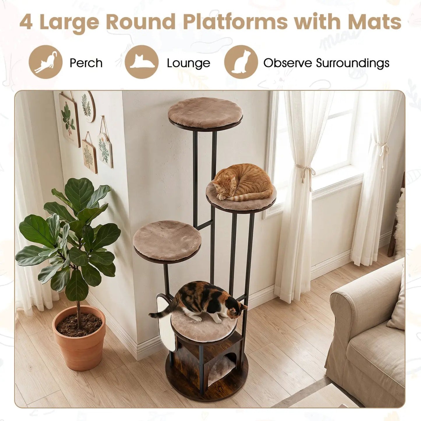 72 Inch Multi Level Cat Tree With Condo Perches