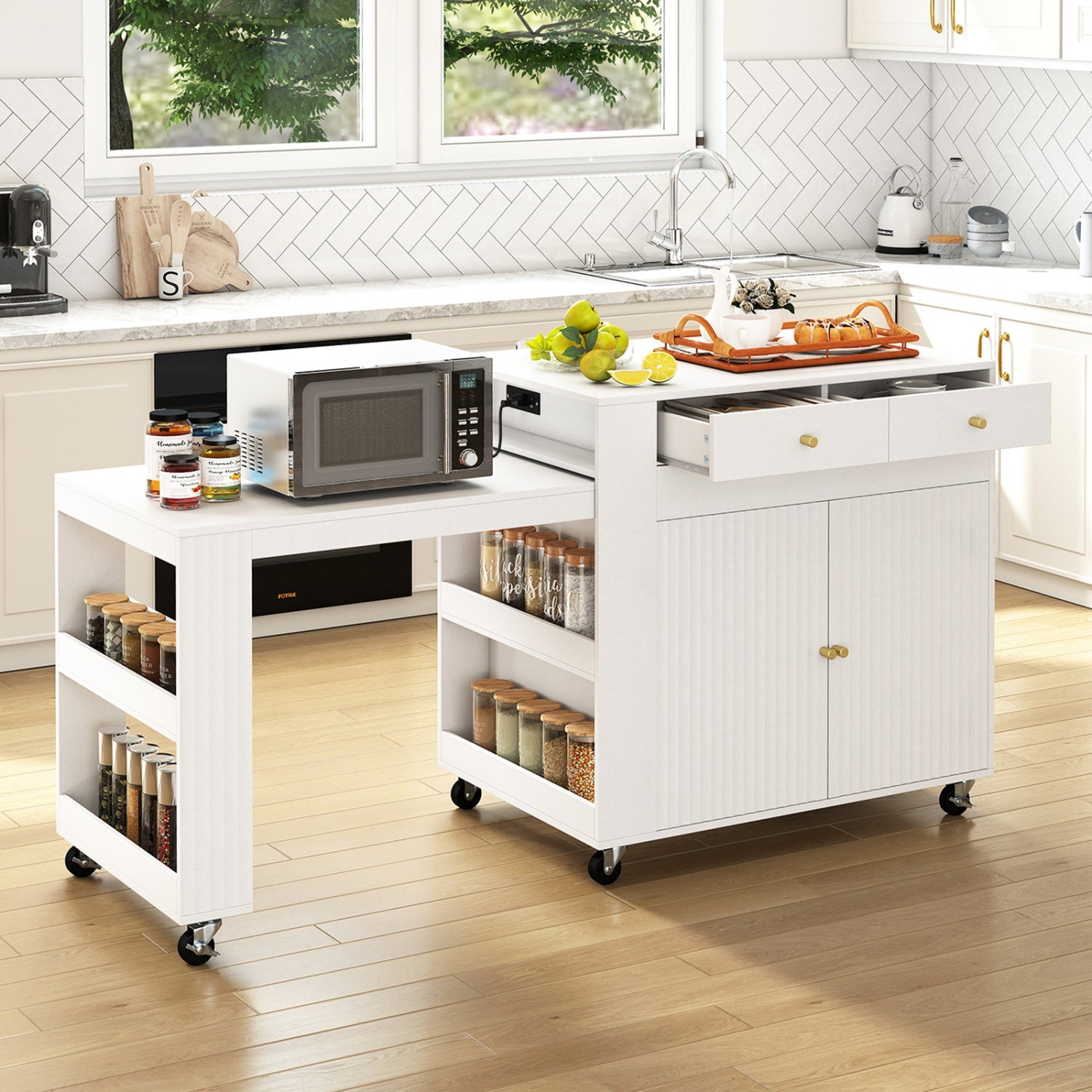 72-inch kitchen island by DirectDeals with extendable dining table and built-in power outlet on Tampa Home & Garden Store