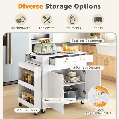 72-inch DirectDeals island with extendable table and power outlet, white cabinet, 2 drawers on Tampa Home & Garden Store