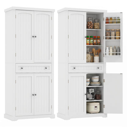 72in white kitchen pantry cabinet with 4 fluted doors by DirectDeals, open to show shelves on Tampa Home & Garden Store