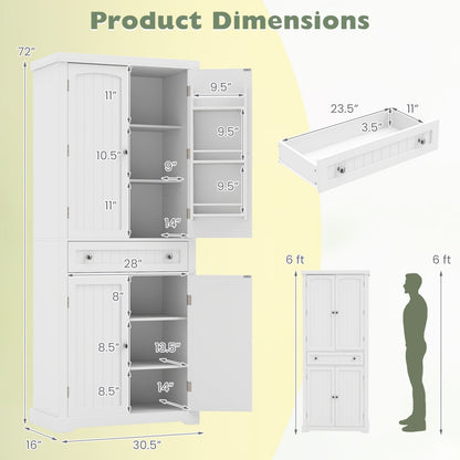 DirectDeals 72in tall white kitchen pantry cabinet with 4 fluted doors and interior shelves on Tampa Home & Garden Store