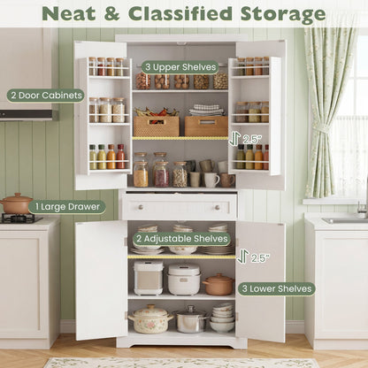 72in Tall Kitchen Pantry Cabinet with 4 Fluted Doors, white, DirectDeals on Tampa Home & Garden Store