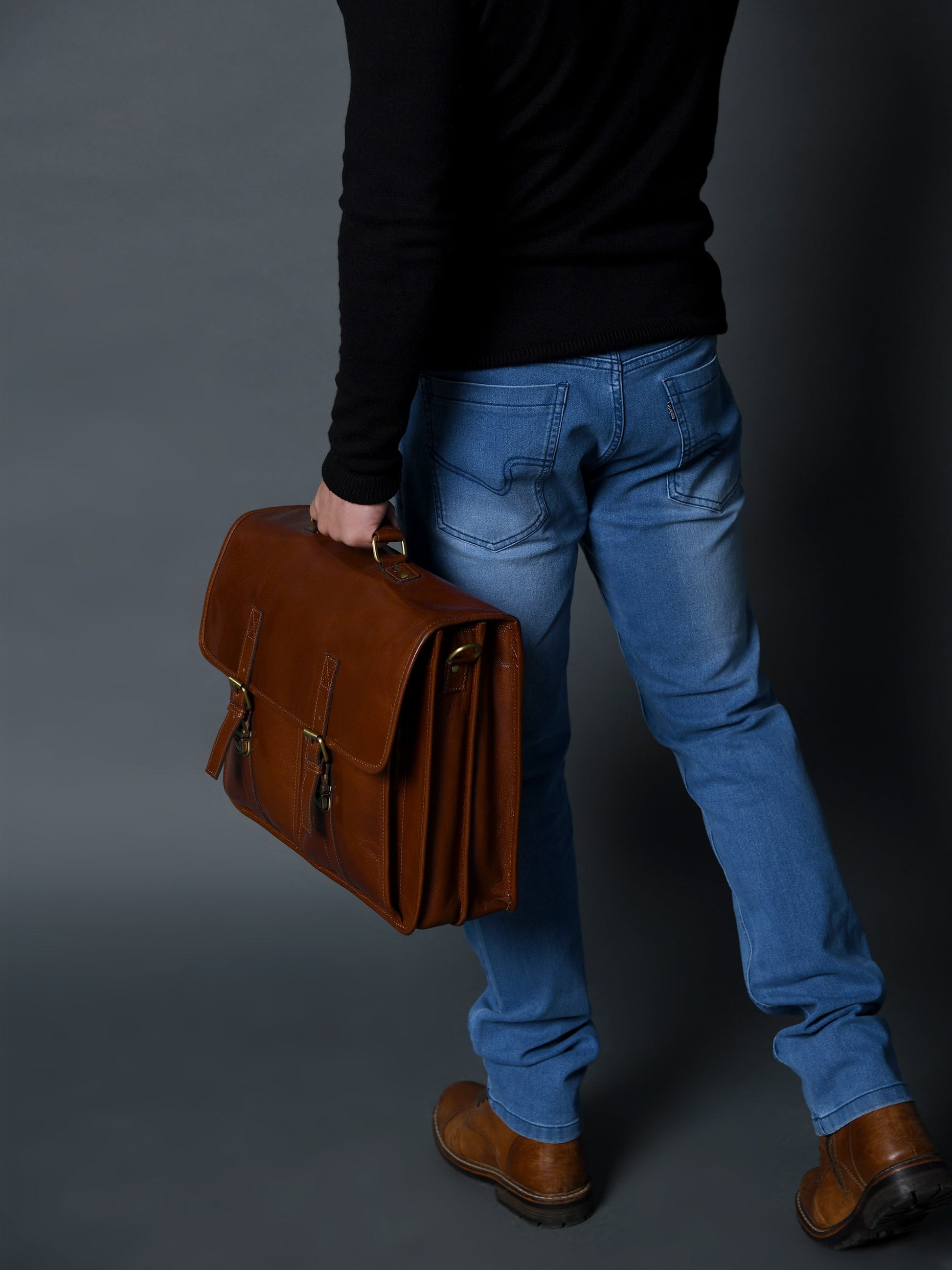 The Architect Brown Executive leather briefcase Classy Leather Bags brown leather with brass hardware on Tampa Home & Garden Store