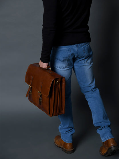 The Architect Brown Executive leather briefcase Classy Leather Bags brown leather with brass hardware on Tampa Home & Garden Store