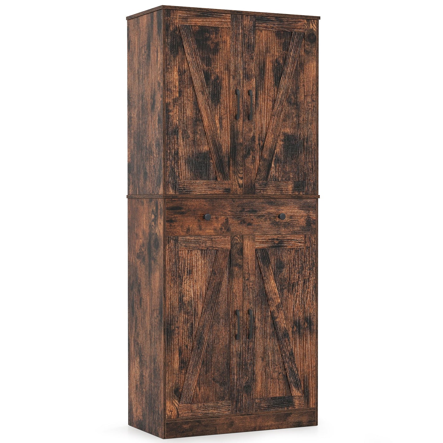 72 Inch Tall Modern Farmhouse Cupboard Cabinet with 4 Barn Doors-Coffee