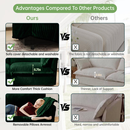 Soft Corduroy Slipcovered U Shape Sectional Sofa