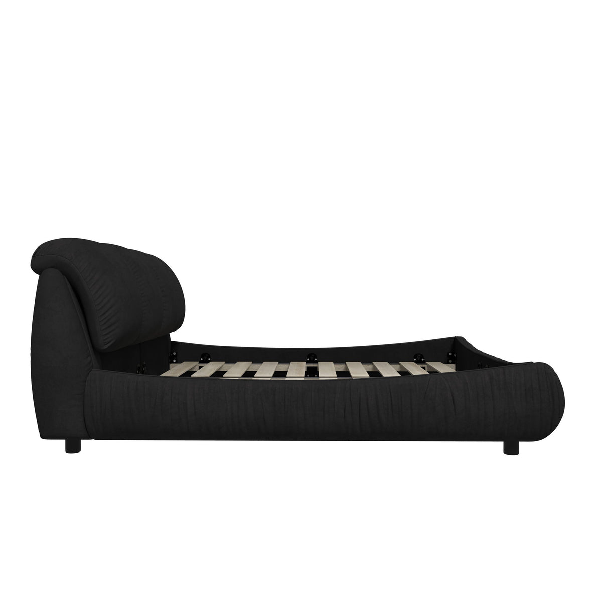 Upholstered platform bed with padded backrest, black fabric, wood frame by HouseOfZazla on Tampa Home & Garden Store