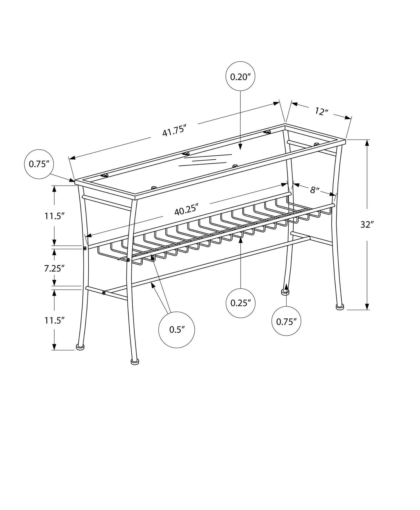 Accent Console Table with silver metal frame and glass top, contemporary entryway design on Tampa Home & Garden Store