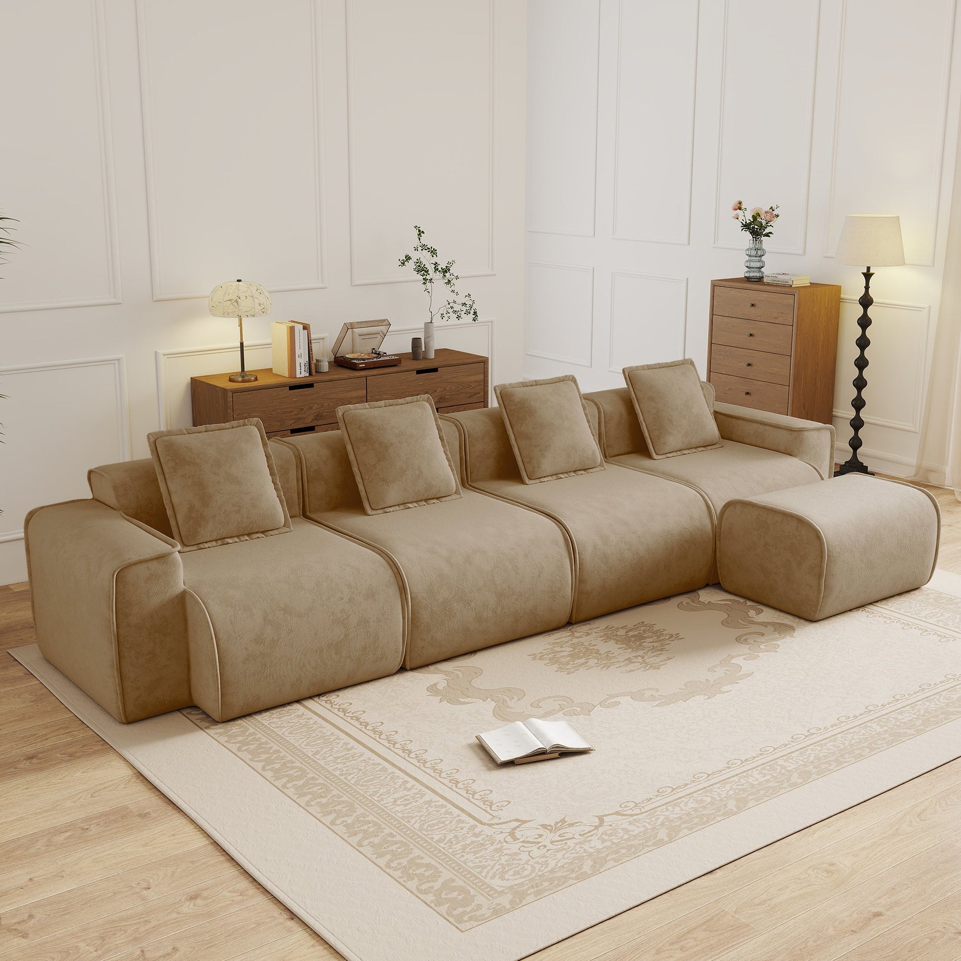 Streamlined 4-seat L-shaped modular sofa in warm beige by HouseOfZazla on Tampa Home & Garden Store