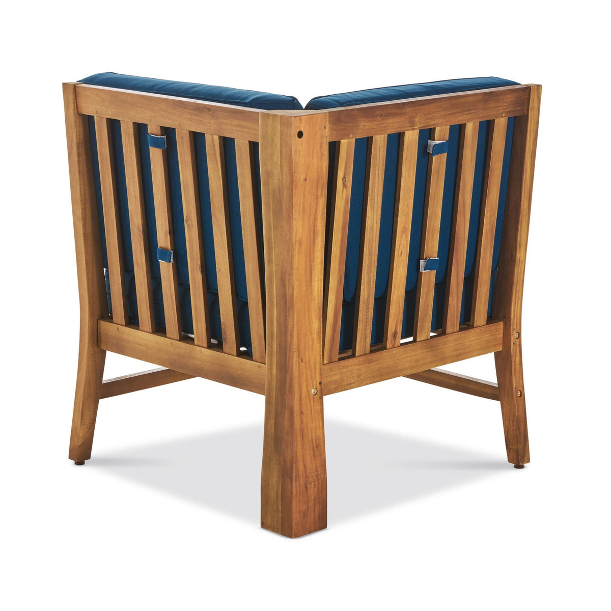 Perla Corner Chair with water-resistant blue cushions in a solid wood frame by HouseOfZazla on Tampa Home & Garden Store